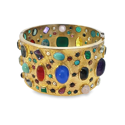 14K Yellow Gold Mid-Century Multi-Stone Bangle