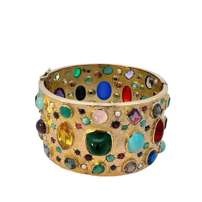 14K Yellow Gold Mid-Century Multi-Stone Bangle