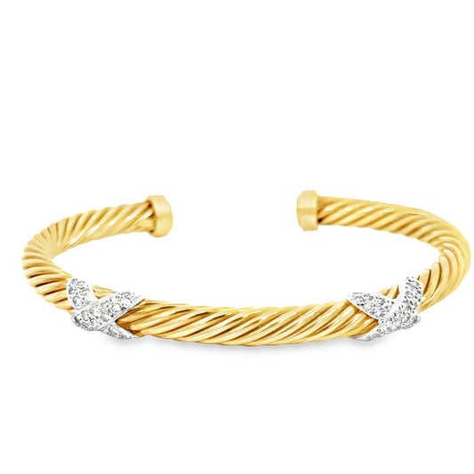 14K Yellow Gold Diamond Twisted Cable Bangle Bracelet
