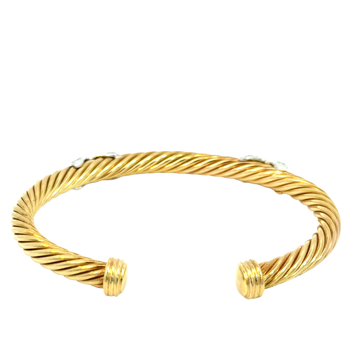 14K Yellow Gold Diamond Twisted Cable Bangle Bracelet