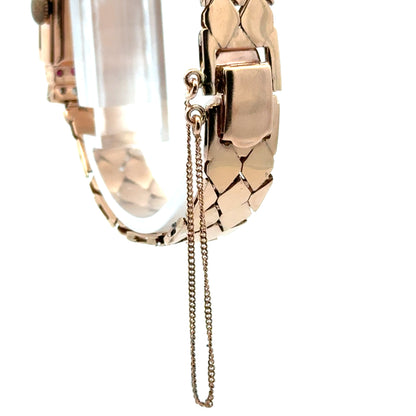 14K Rose Gold Retro Bulova Ruby & Diamond Covered Watch Bracelet – 1940s Glamour