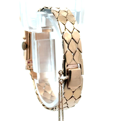 14K Rose Gold Retro Bulova Ruby & Diamond Covered Watch Bracelet – 1940s Glamour