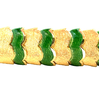 Retro 18K Yellow Gold Bracelet with Green Enamel – 1950s