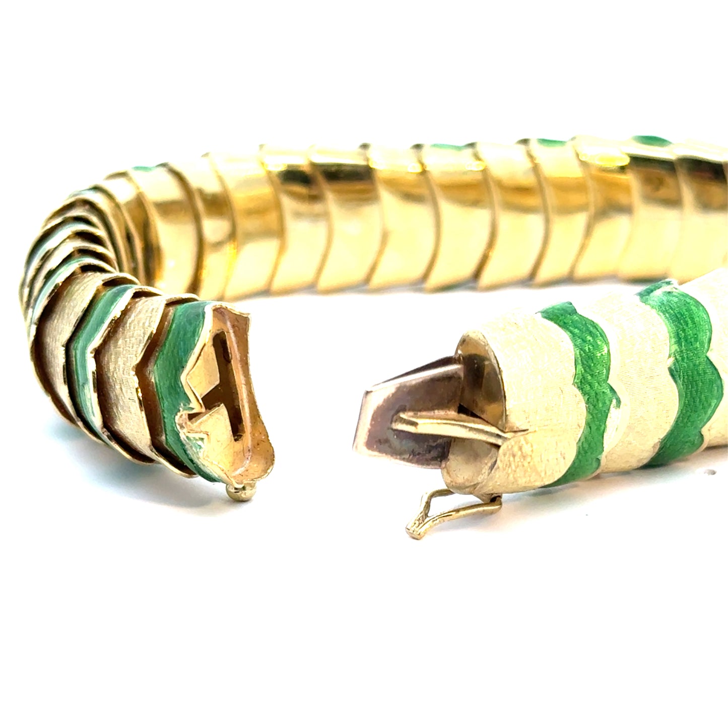 Retro 18K Yellow Gold Bracelet with Green Enamel – 1950s