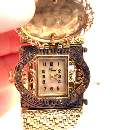 Antique Art Deco Convertible 14K Yellow Gold Enamel Watch | Bracelet, Pendant & Brooch