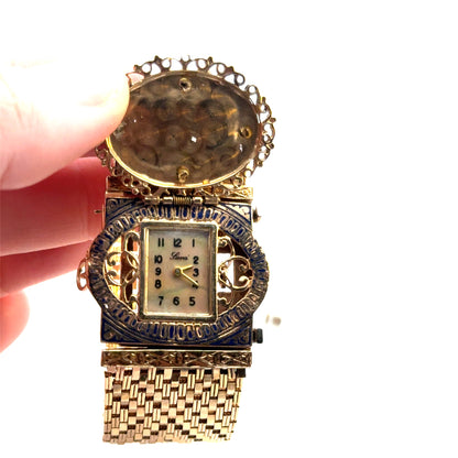 Antique Art Deco Convertible 14K Yellow Gold Enamel Watch | Bracelet, Pendant & Brooch