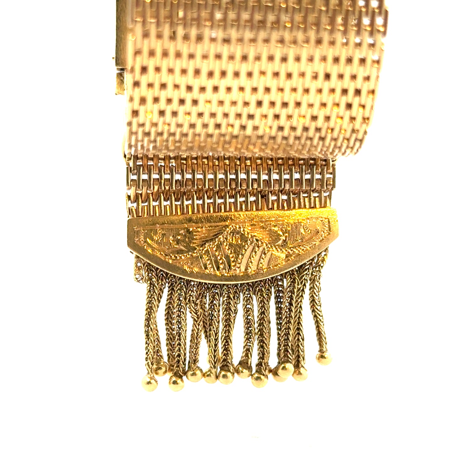 Antique Late Edwardian 14K Yellow Gold Black Enamel Tassel Wristwatch/Bracelet by Perle