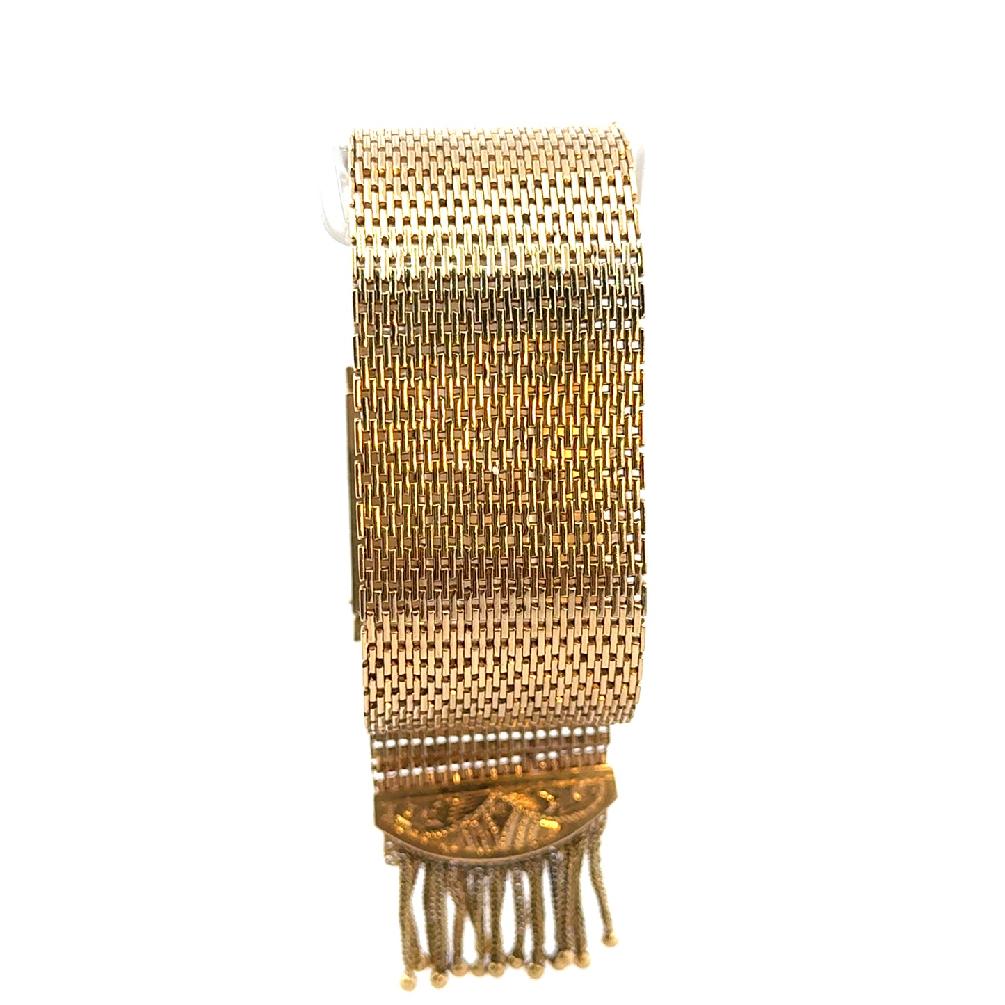 Antique Late Edwardian 14K Yellow Gold Black Enamel Tassel Wristwatch/Bracelet by Perle