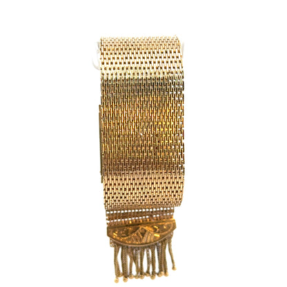 Antique Late Edwardian 14K Yellow Gold Black Enamel Tassel Wristwatch/Bracelet by Perle