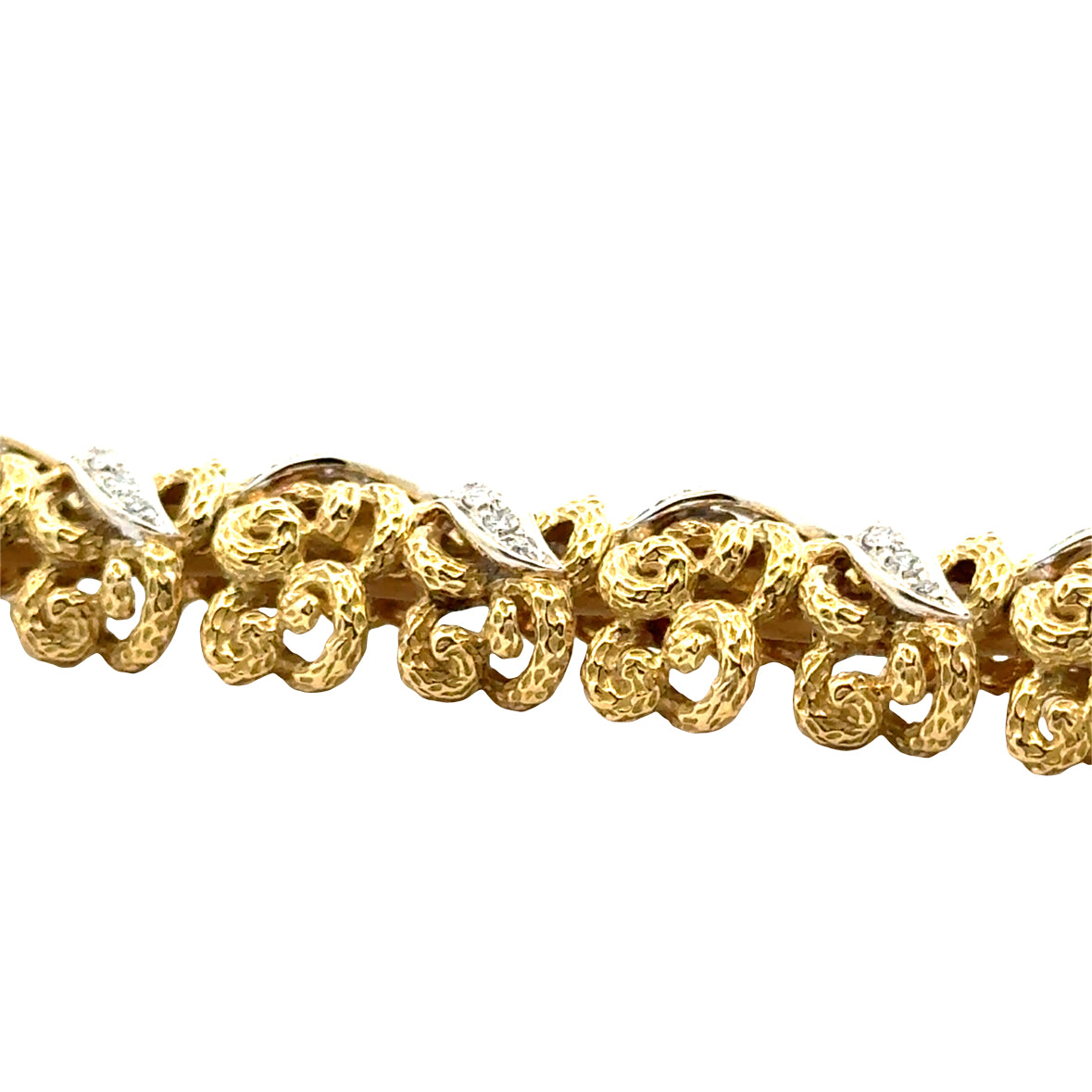 Luxurious Mid-Century 18K Gold Bracelet with White-Gold Diamond Ribbon Accents