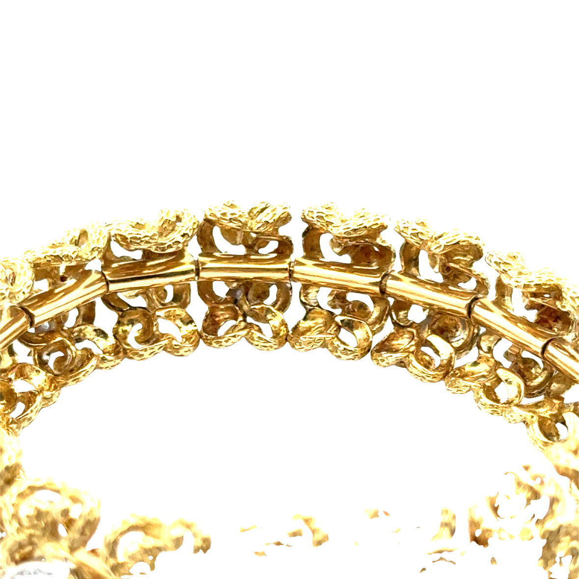 Luxurious Mid-Century 18K Gold Bracelet with White-Gold Diamond Ribbon Accents