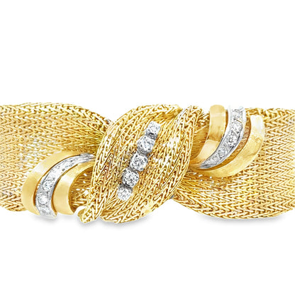 1950s 18K Rose Gold Diamond Mesh Knot Bracelet
