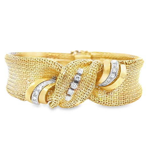 1950s 18K Rose Gold Diamond Mesh Knot Bracelet