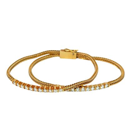 Vintage 1950s 18K Yellow Gold Diamond Double Woven Mesh Bracelet