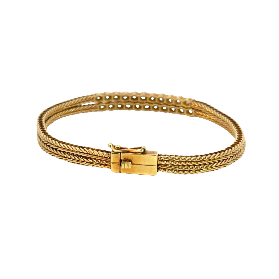 Vintage 1950s 18K Yellow Gold Diamond Double Woven Mesh Bracelet