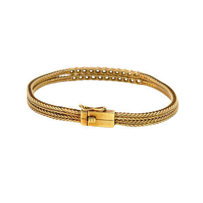 Vintage 1950s 18K Yellow Gold Diamond Double Woven Mesh Bracelet