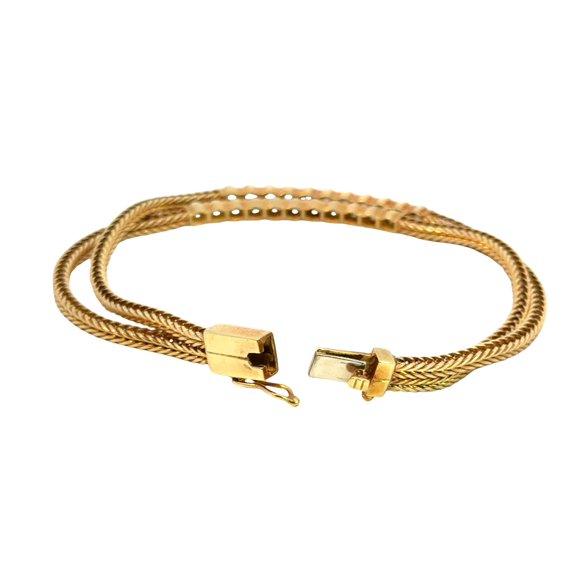 Vintage 1950s 18K Yellow Gold Diamond Double Woven Mesh Bracelet