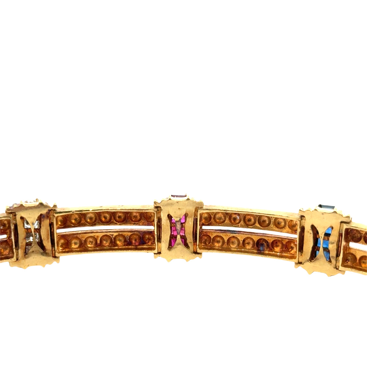 18K Yellow Gold Gemstone Bracelet with Diamonds, Rubies & Sapphires