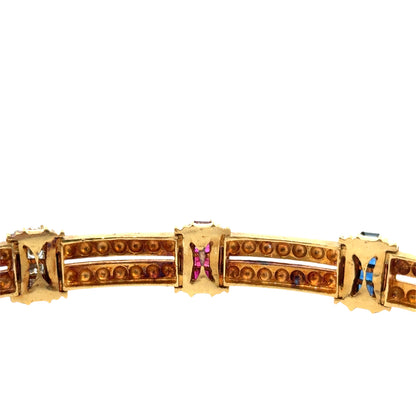 18K Yellow Gold Gemstone Bracelet with Diamonds, Rubies & Sapphires