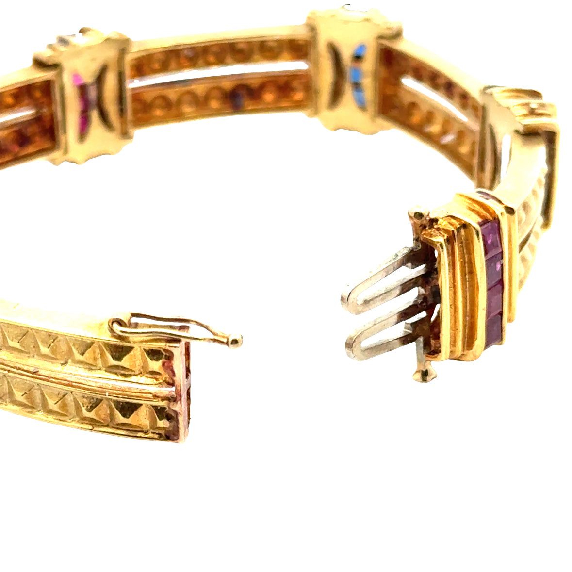 18K Yellow Gold Gemstone Bracelet with Diamonds, Rubies & Sapphires