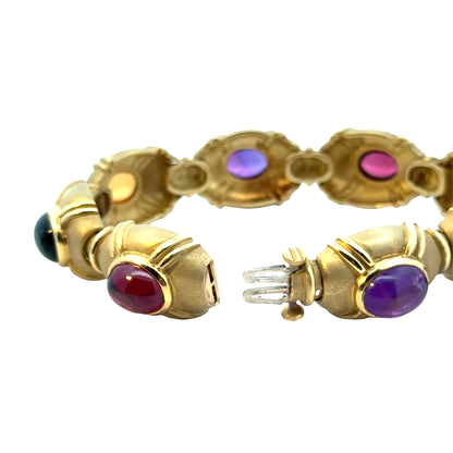 Multi-Color 18K Yellow Gold Bracelet with Eight Cabochon Gems