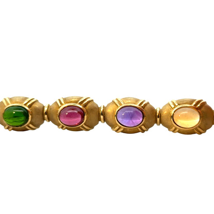 Multi-Color 18K Yellow Gold Bracelet with Eight Cabochon Gems