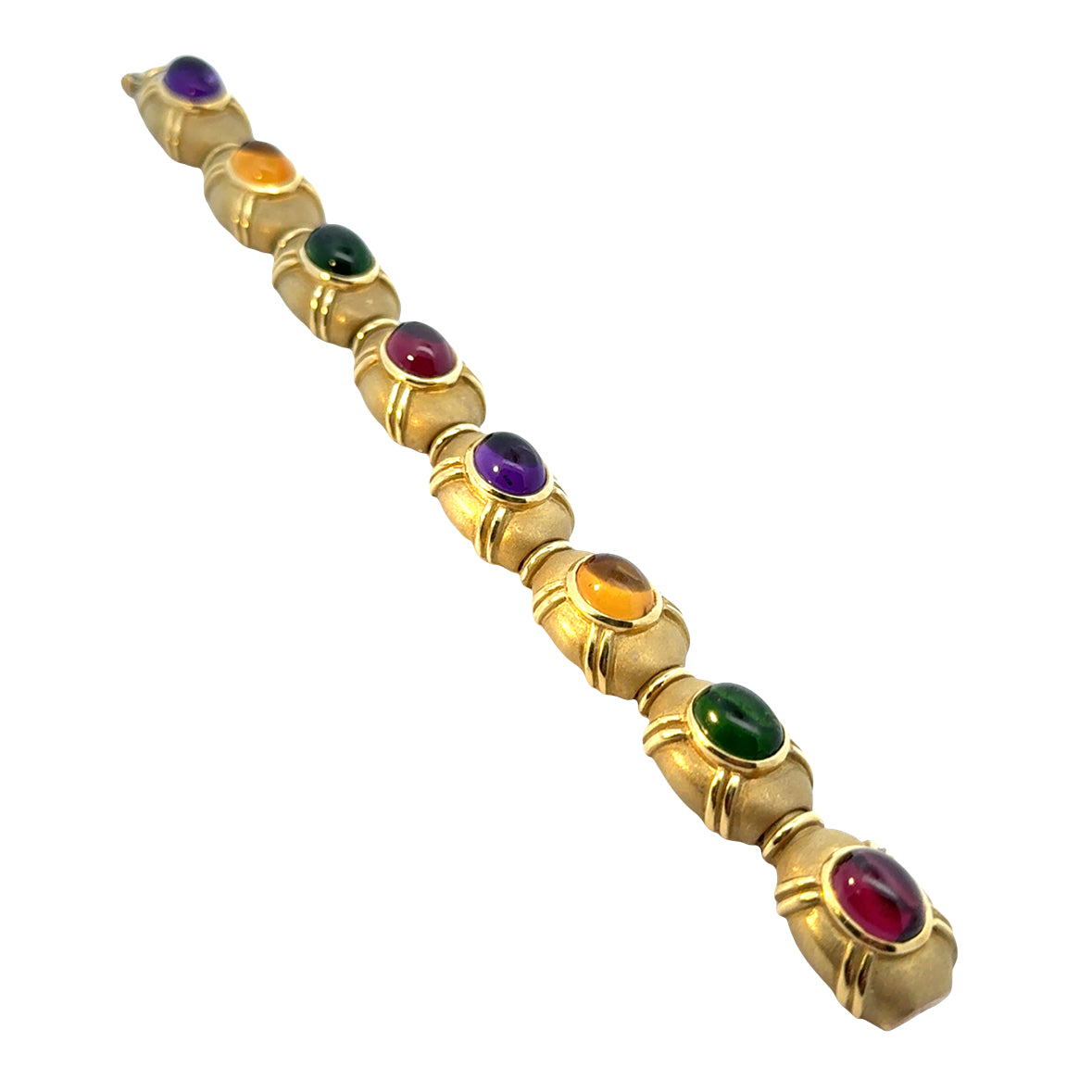 Multi-Color 18K Yellow Gold Bracelet with Eight Cabochon Gems