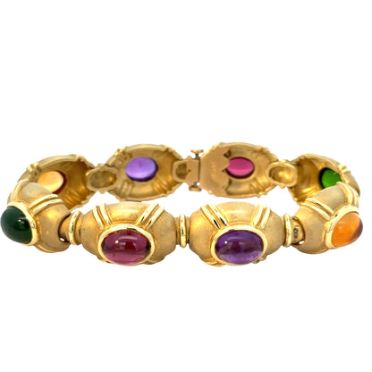 Multi-Color 18K Yellow Gold Bracelet with Eight Cabochon Gems
