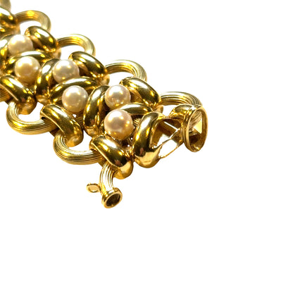 Sculptural 18K Gold & Pearl Bracelet – Mid-Century Design