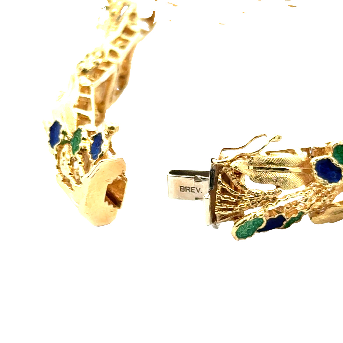 1950s 18K Yellow Gold Blue & Green Enamel Floral Bracelet