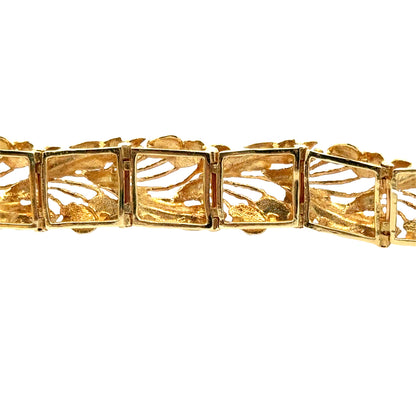 1950s 18K Yellow Gold Blue & Green Enamel Floral Bracelet