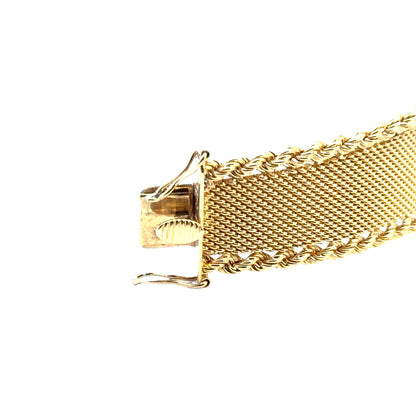 Vintage 18K Yellow Gold Ruby Mesh Bracelet with Rope Edges