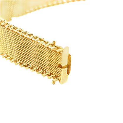 Vintage 18K Yellow Gold Ruby Mesh Bracelet with Rope Edges