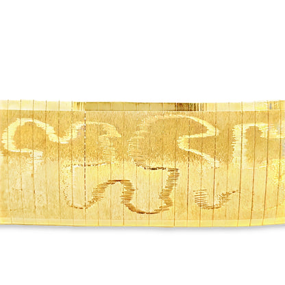 Wide 18K Yellow Gold Bracelet with Engraved Scroll Design