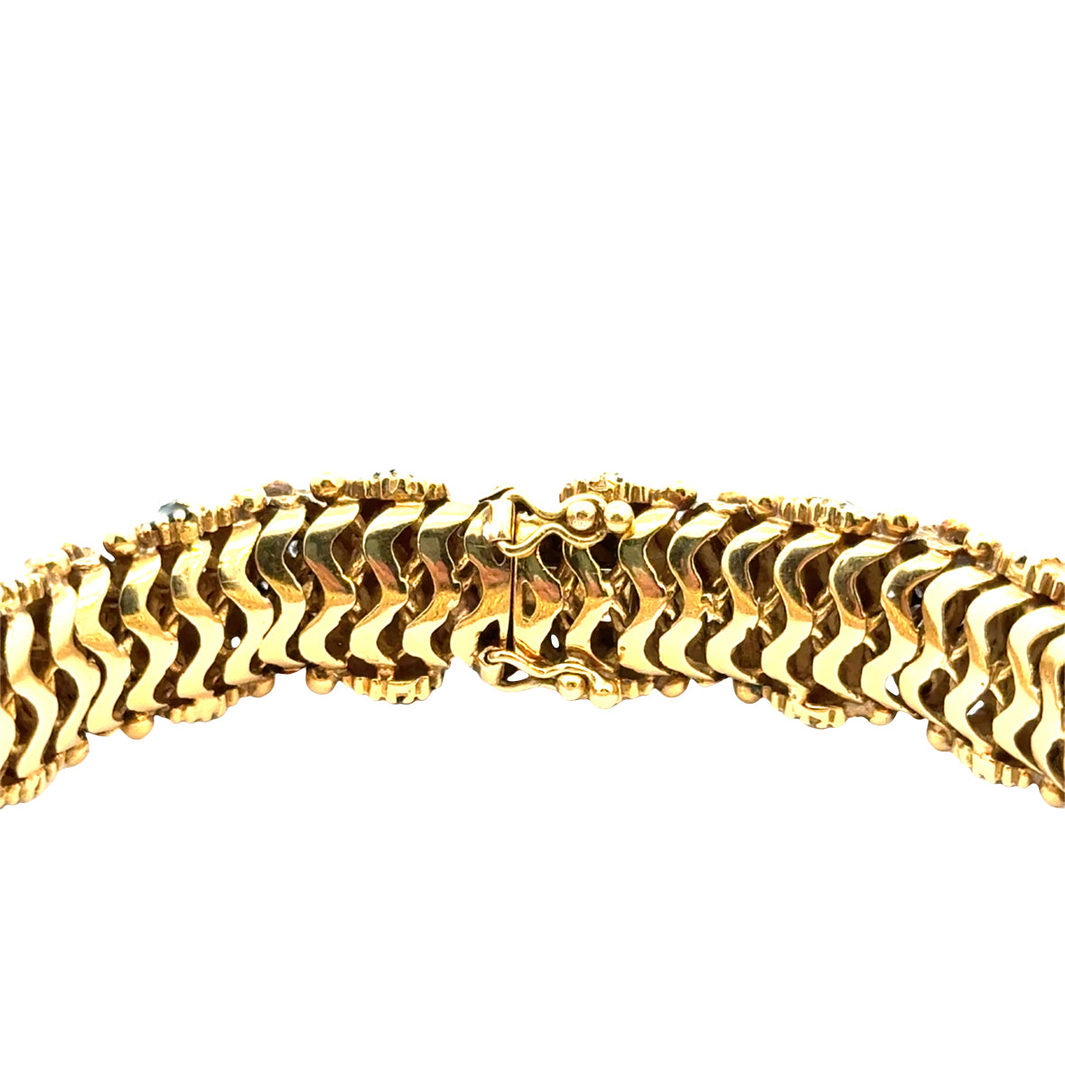 Mid-Century 18K Gold Blue & Yellow Enamel Bracelet with Diamond Clusters