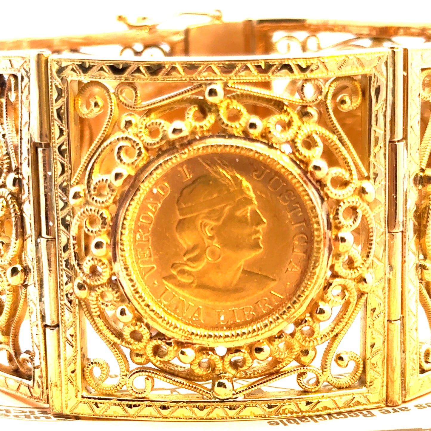 Antique 18K/21K Gold Filigree Coin Bracelet with Peruvian Coins
