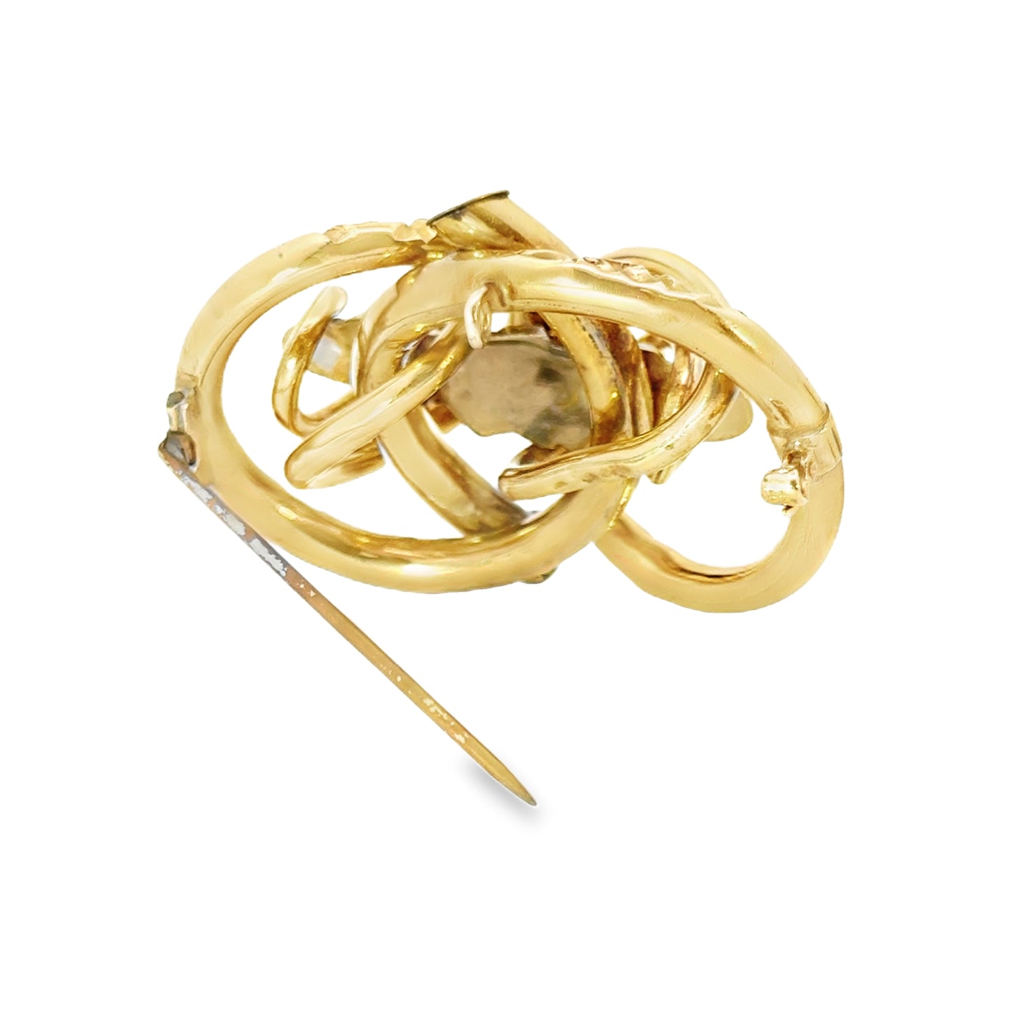 14K Yellow Gold & Enamel Intertwined Snakes Brooch