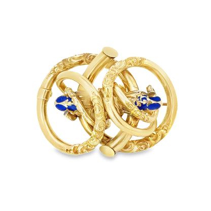 14K Yellow Gold & Enamel Intertwined Snakes Brooch