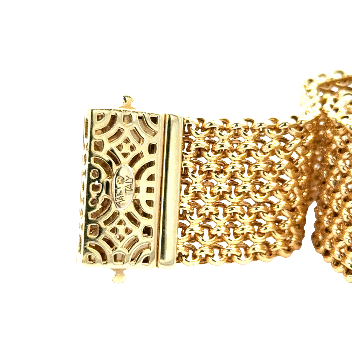 14K Yellow Gold Italian Mesh Bracelet with Carved Rose Clasp