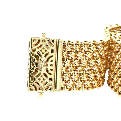 14K Yellow Gold Italian Mesh Bracelet with Carved Rose Clasp