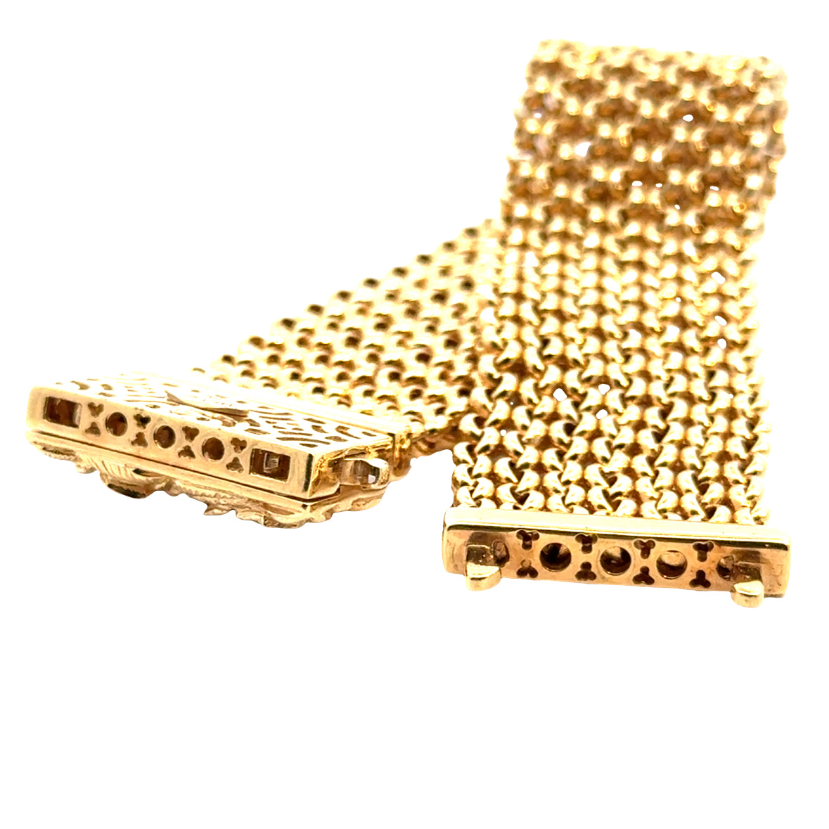 14K Yellow Gold Italian Mesh Bracelet with Carved Rose Clasp