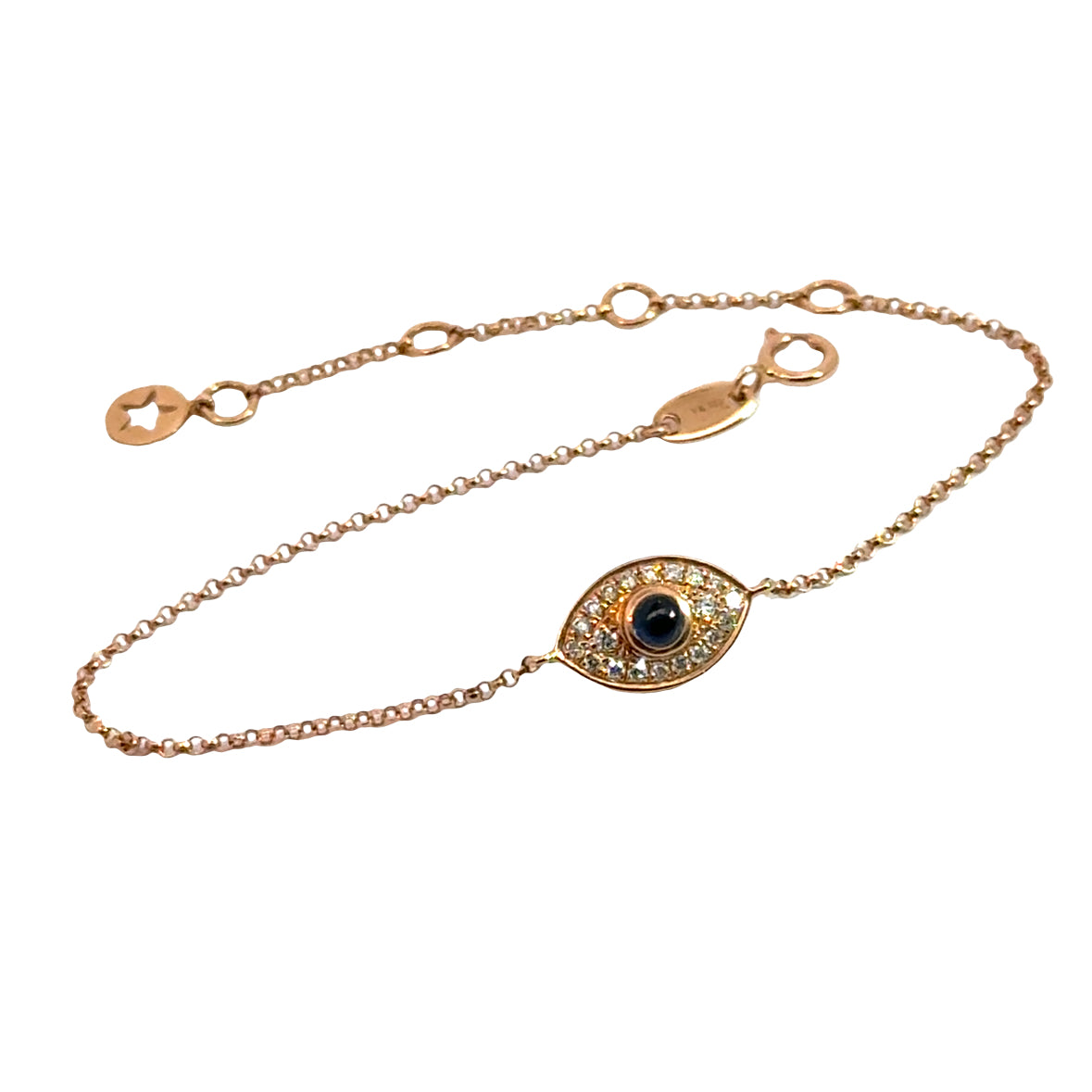 Delicate 18K Gold Sapphire Evil Eye Bracelet for Children, Adjustable
