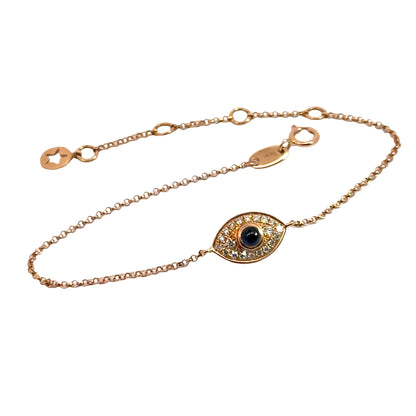 Delicate 18K Gold Sapphire Evil Eye Bracelet for Children, Adjustable