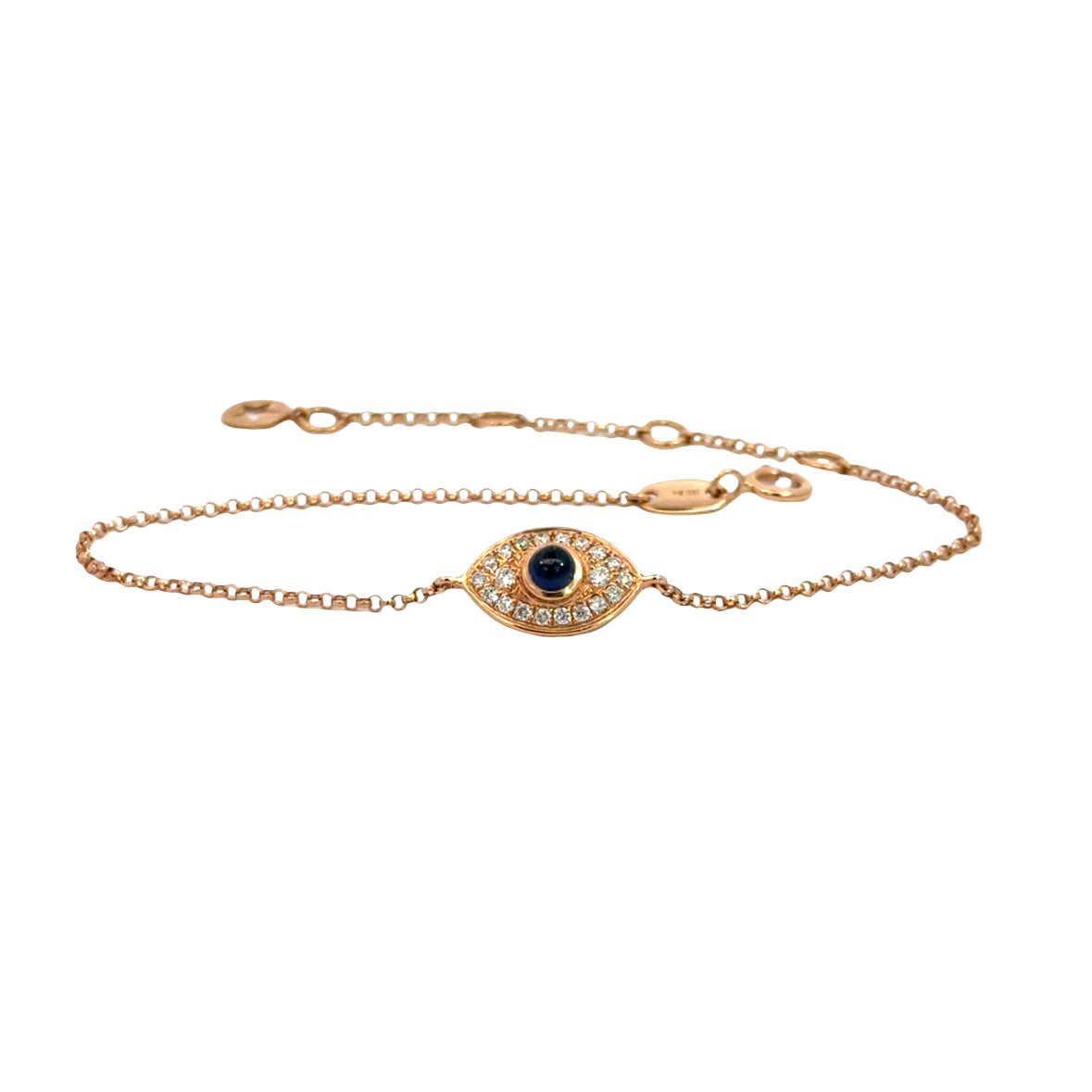 Delicate 18K Gold Sapphire Evil Eye Bracelet for Children, Adjustable