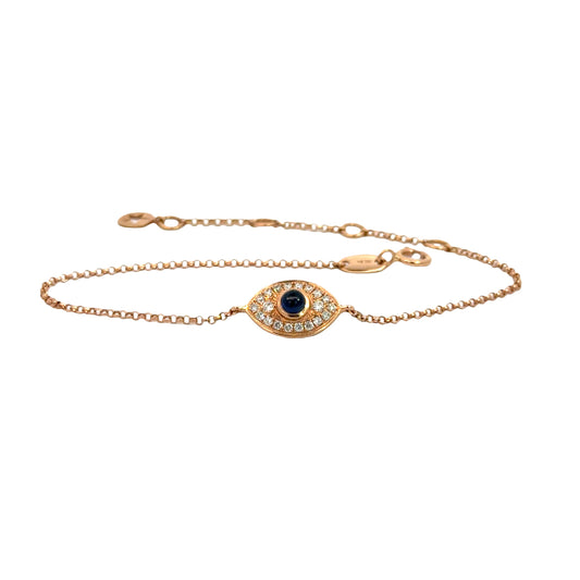 Delicate 18K Gold Sapphire Evil Eye Bracelet for Children, Adjustable