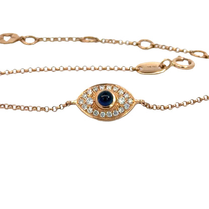 Delicate 18K Gold Sapphire Evil Eye Bracelet for Children, Adjustable