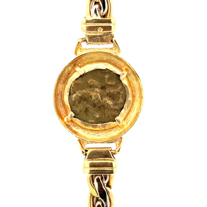 Vintage 18K Yellow & White Gold Coin Bracelet with 24K Gold Coin
