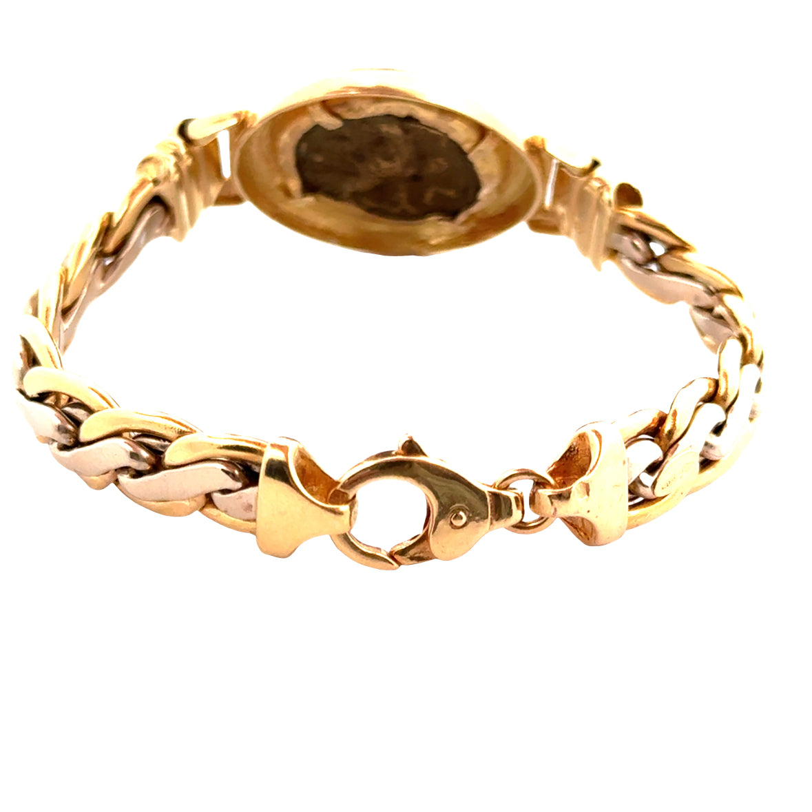 Vintage 18K Yellow & White Gold Coin Bracelet with 24K Gold Coin