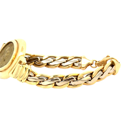 Vintage 18K Yellow & White Gold Coin Bracelet with 24K Gold Coin