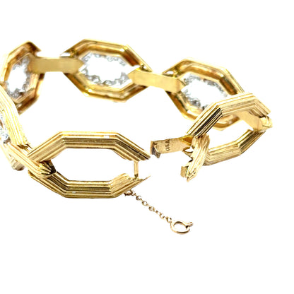 18K Yellow Gold Geometric Link Bracelet with Diamond Accents